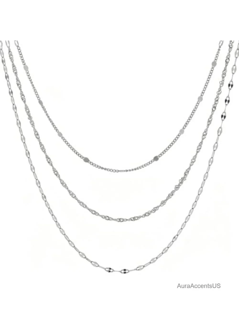 3-Layer Titanium Steel Layered Necklace Set for Women 14K Gold Plated